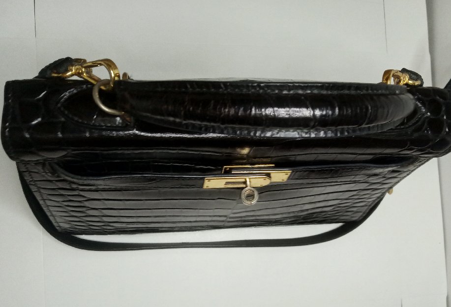 HERMES KELLY CROCO - BLACK