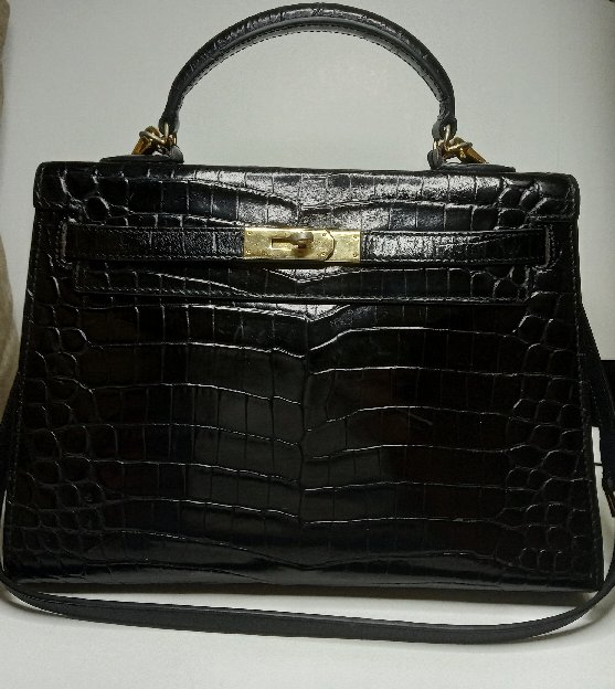 HERMES KELLY CROCO - BLACK