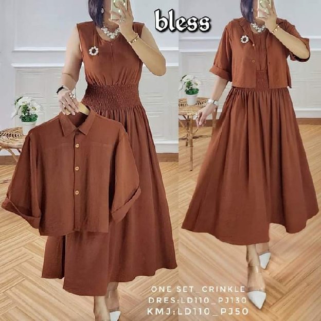 *Ready Stock ?*One Set Cantikkerenkecebahan Cringkle Premiumdress Ld 106-110 Cm Resleting Belakangro