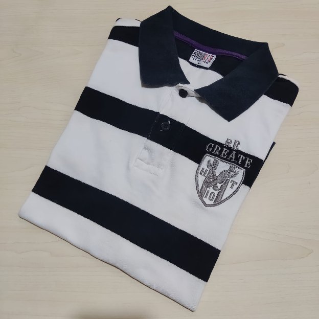 Hangten Kaos Polo Shirt Big Stripe White Black Logo Original Second