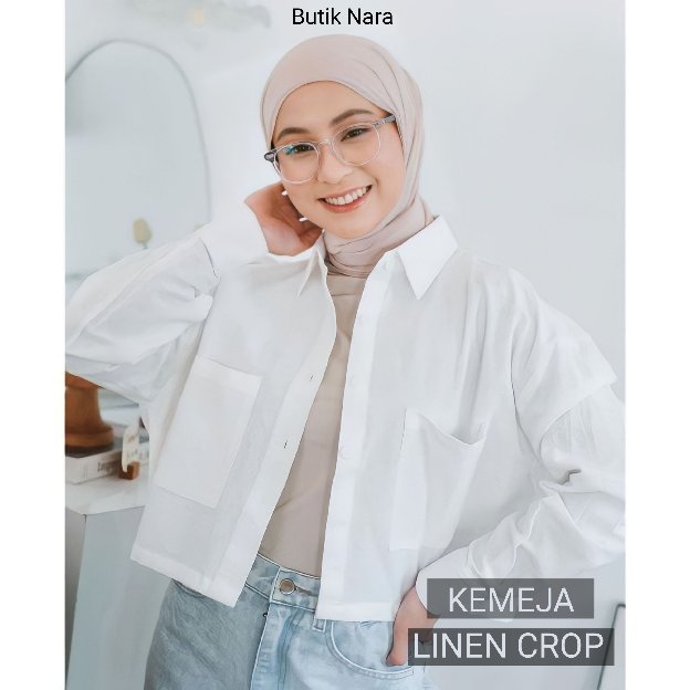 Kemeja Linen Crop Atasan Wanita