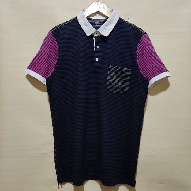 Uniqlo Kaos Polo Shirt Salur Stripe Pocket Model Original Second