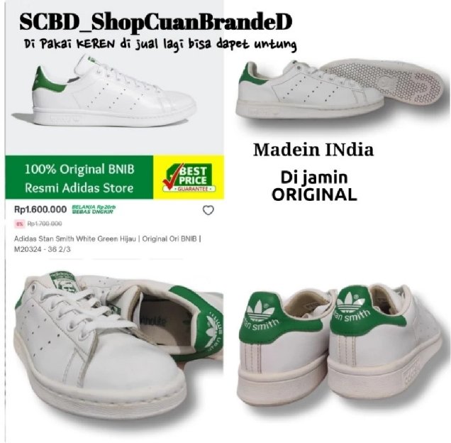 Sepatu Original Adidas Stan Smithcloud White / Cloud White / Green (M20605)Size 36 Insole 22cm India