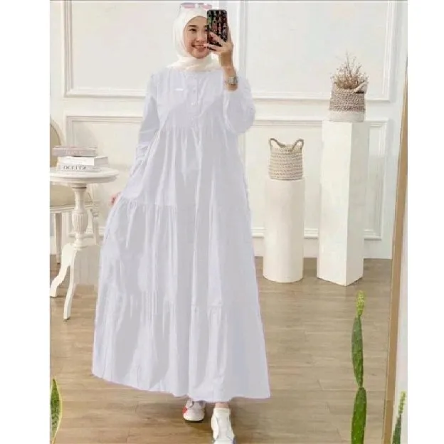 Gamis Terbaru Kekinian Midi Dress Rayon Polos Fashion Muslim Dewasa
