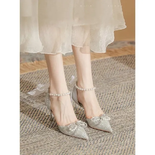 sepatu hak tinggi perak berusia 18 tahun bar mitzvah sepatu pernikahan kristal sepatu pengantin sepa