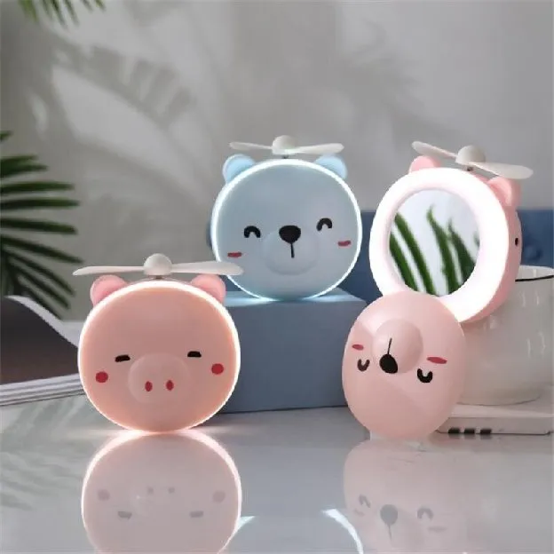 Kipas angin Portable Beauty Mirror Led Light / Cermin Makeup LED 3in1 / Mini Fan Led Mirror USB Char
