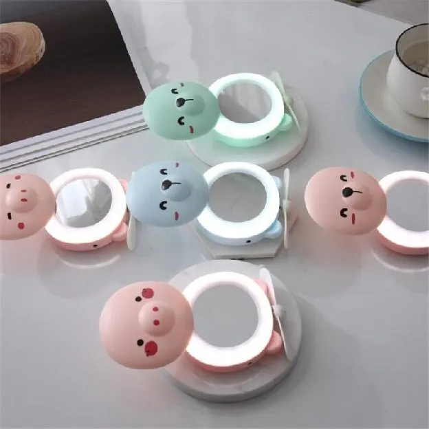 Kipas angin Portable Beauty Mirror Led Light / Cermin Makeup LED 3in1 / Mini Fan Led Mirror USB Char