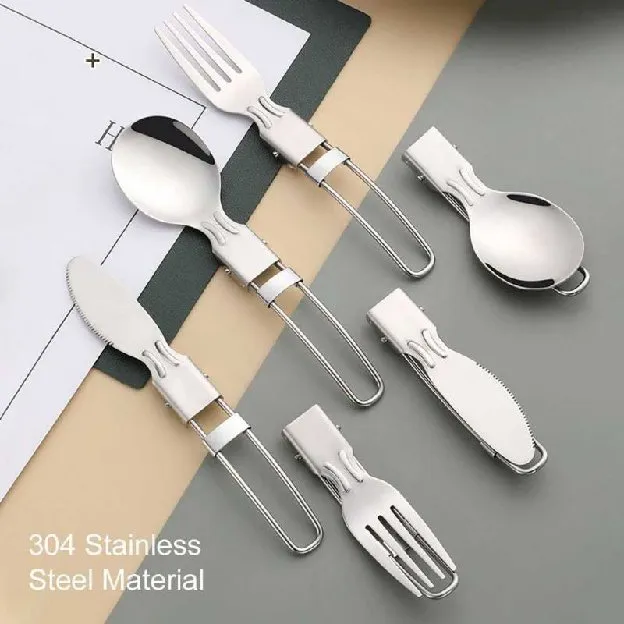 Sendok garpu lipat portable stainless steel
