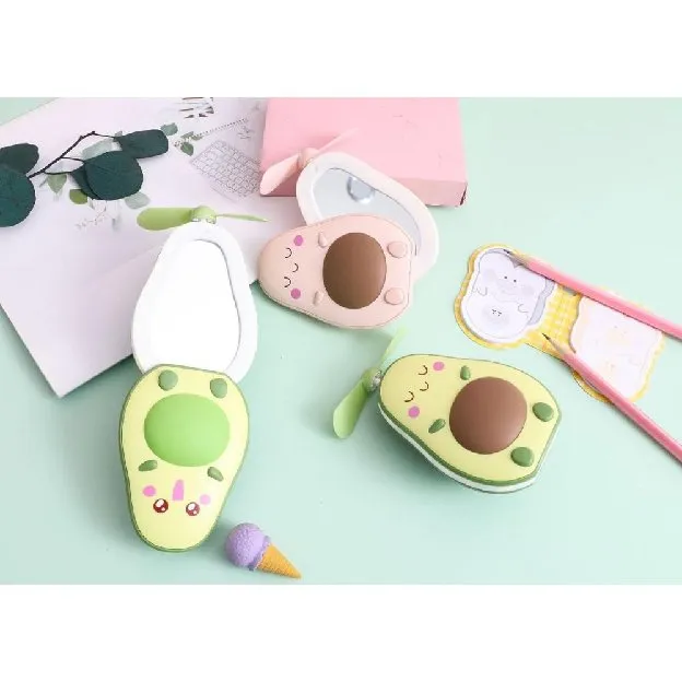 Kipas angin Portable Beauty Mirror Led Light / Cermin Makeup LED 3in1 / Mini Fan Led Mirror USB Char