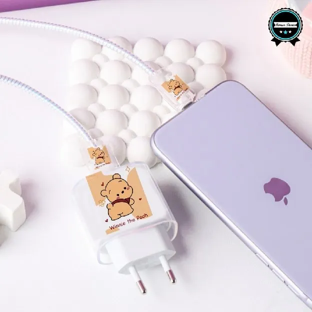 SET PAKET COVER PELINDUNG KEPALA & KABEL CHARGER SPIRAL / CABLE SET PROTECTOR - COMPATIBLE FOR IPHON