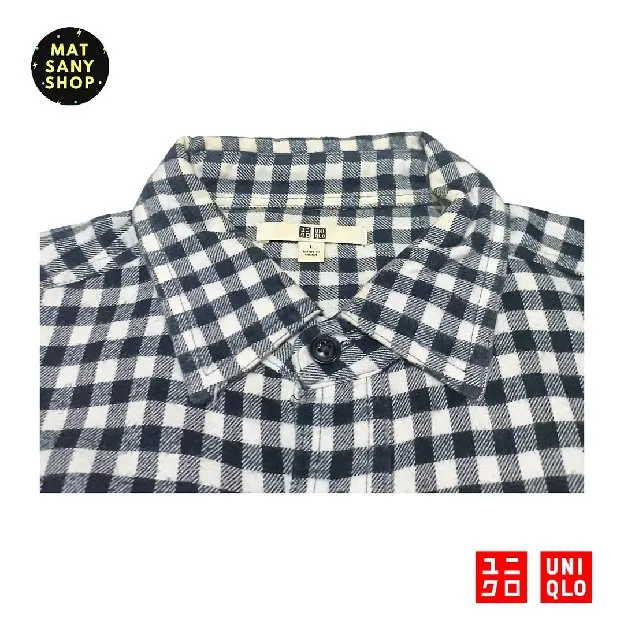 Kemeja Flanel Lengan Panjang Uniqlo Pola Checker Board Kotak