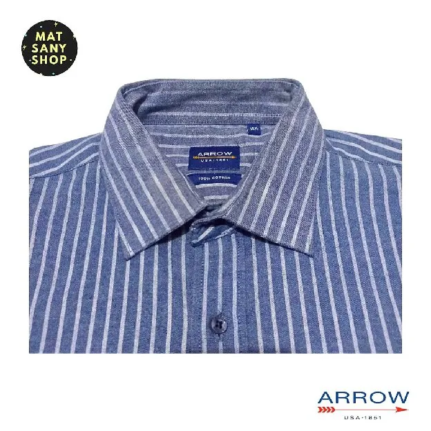 Kemeja Kasual Kantor Kerja Lengan Pendek Arrow USA Biru Garis Garis Stripes Short Sleeve