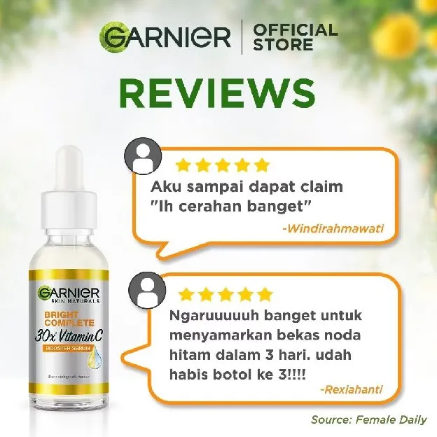 Garnier Bright Complete Vitamin C 30x Booster Serum 30 ml Skin Care 30ml Cepat Cerahkan Noda Hitam