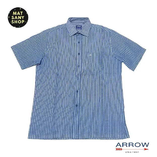 Kemeja Kasual Kantor Kerja Lengan Pendek Arrow USA Biru Garis Garis Stripes Short Sleeve