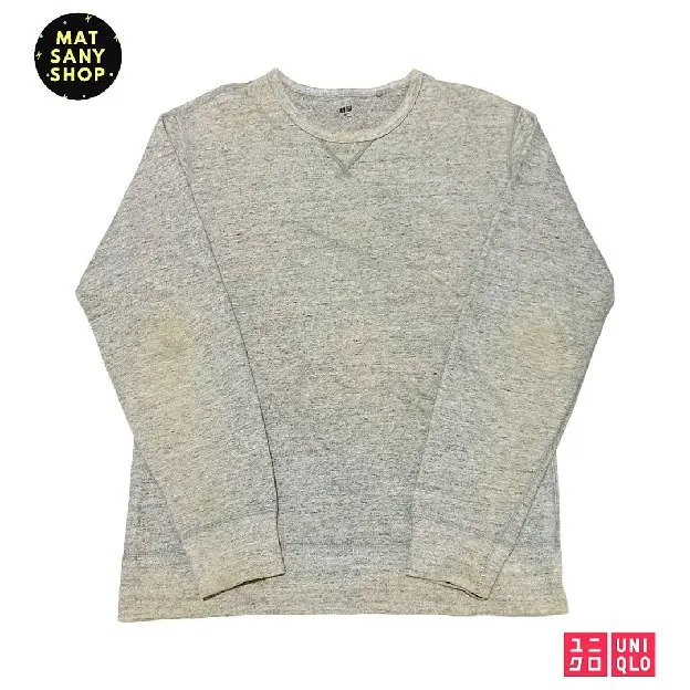 Sweater Crewneck Kasual Uniqlo Basic Abu Abu Sweatshirt