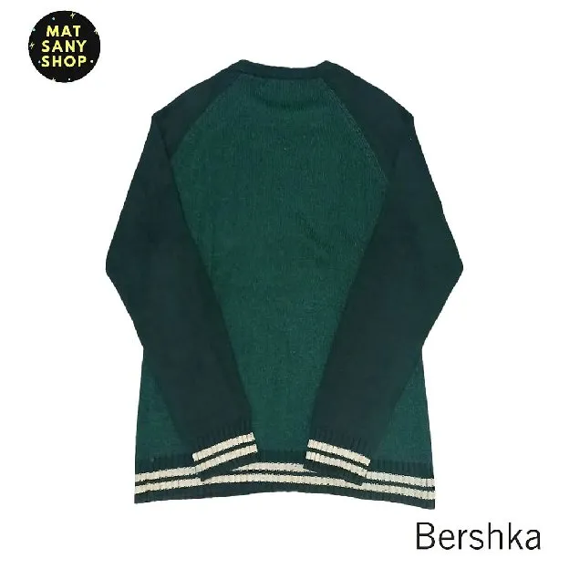 Sweater Crewneck Sweatshirt Rajut Knit Bershka Hijau Vintage