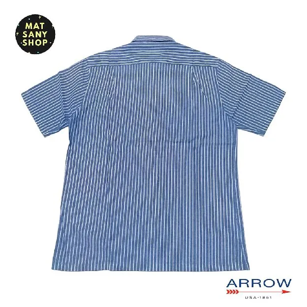 Kemeja Kasual Kantor Kerja Lengan Pendek Arrow USA Biru Garis Garis Stripes Short Sleeve