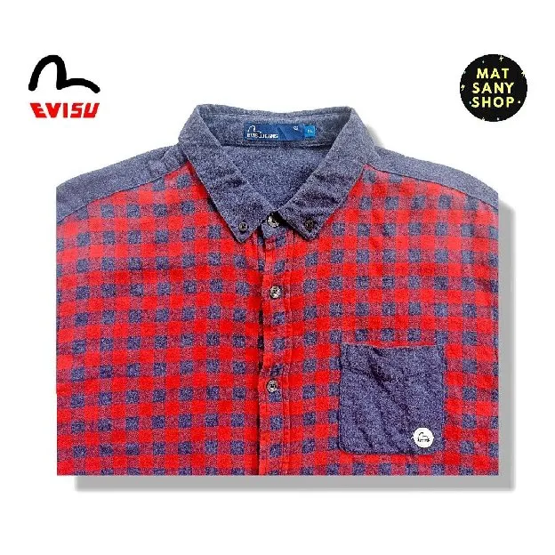 Kemeja Gunung Flanel Lengan Panjang Evisu Jeans Denim Japan