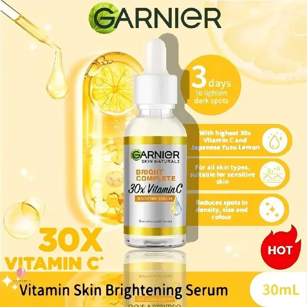Garnier Bright Complete Vitamin C 30x Booster Serum 30 ml Skin Care 30ml Cepat Cerahkan Noda Hitam