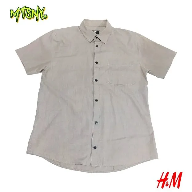 Kemeja Slim Fit Kasual Kerja HNM H&M Easy Iron Lengan Pendek