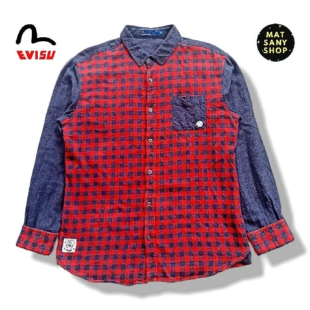 Kemeja Gunung Flanel Lengan Panjang Evisu Jeans Denim Japan