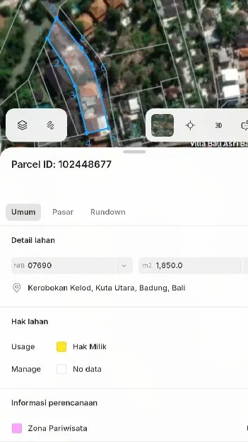 Dijual 18,5 are, Jl. Pura Kayu Putih Subak Sari Pantai Beliq Kerobokan Kelod Kuta Utara