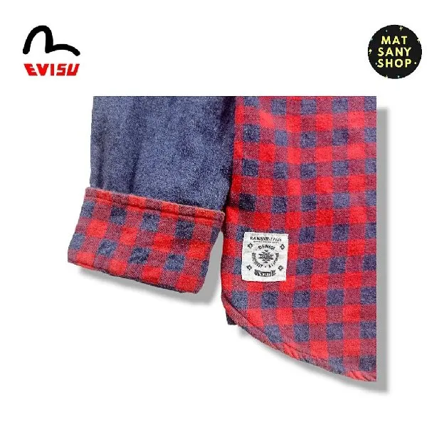 Kemeja Gunung Flanel Lengan Panjang Evisu Jeans Denim Japan