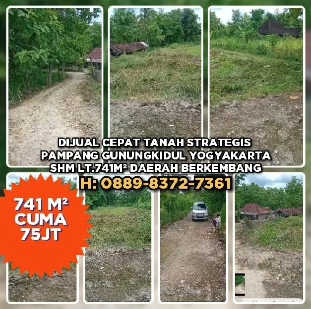 DIJUAL CEPAT TANAH STRATEGIS DI PAMPANG GUNUNGKIDUL YOGYAKARTA. SHM LT741M DAERAH BERKEMBANG