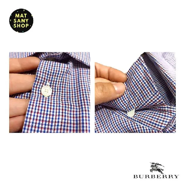 Kemeja Kasual Formal Burberry Vintage Short Sleeve Kotak Kotak Lawas