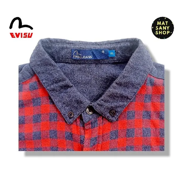 Kemeja Gunung Flanel Lengan Panjang Evisu Jeans Denim Japan