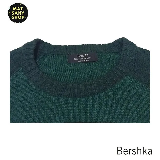 Sweater Crewneck Sweatshirt Rajut Knit Bershka Hijau Vintage
