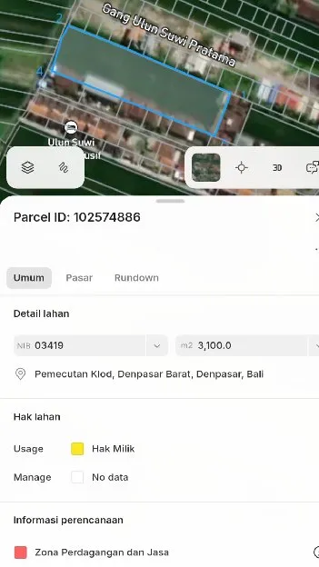 Dijual 31 are, Jl. Gunung Soputan Gg. Ulun Suwi Pemecutan Denpasar