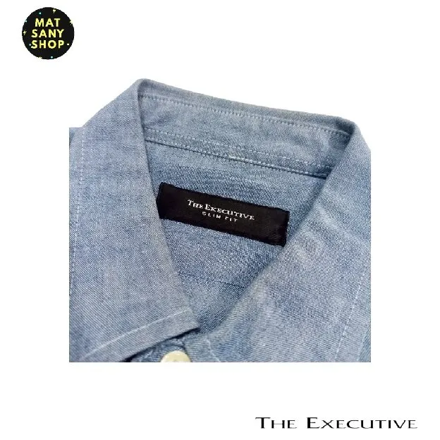 Kemeja Denim Jeans The Executive Lengan Pendek Biru Formal