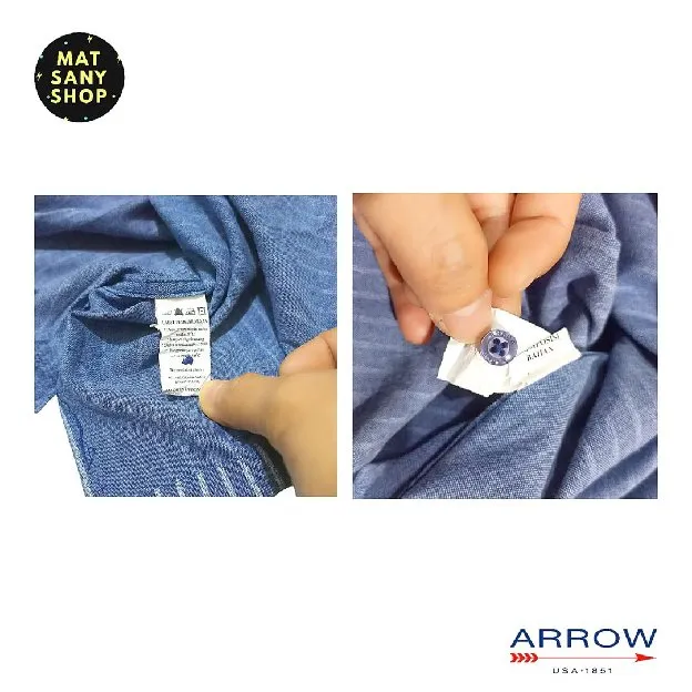 Kemeja Kasual Kantor Kerja Lengan Pendek Arrow USA Biru Garis Garis Stripes Short Sleeve