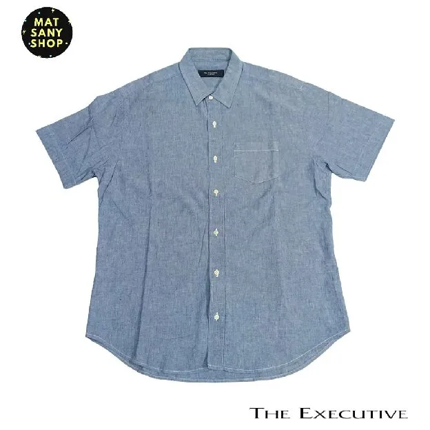 Kemeja Denim Jeans The Executive Lengan Pendek Biru Formal