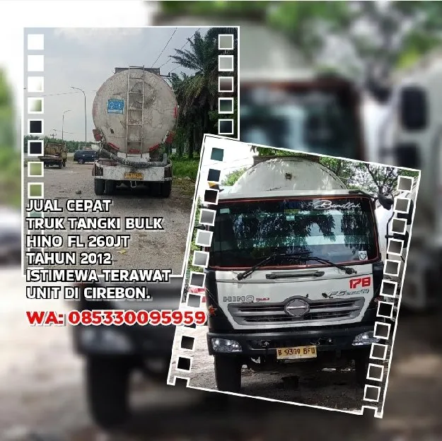 TRUK DIJUAL, TRUCK TANGKI, TRUK TANGKI BULK HINO FL 260JT TAHUN 2012 ISTIMEWA. UNIT DI CIREBON
