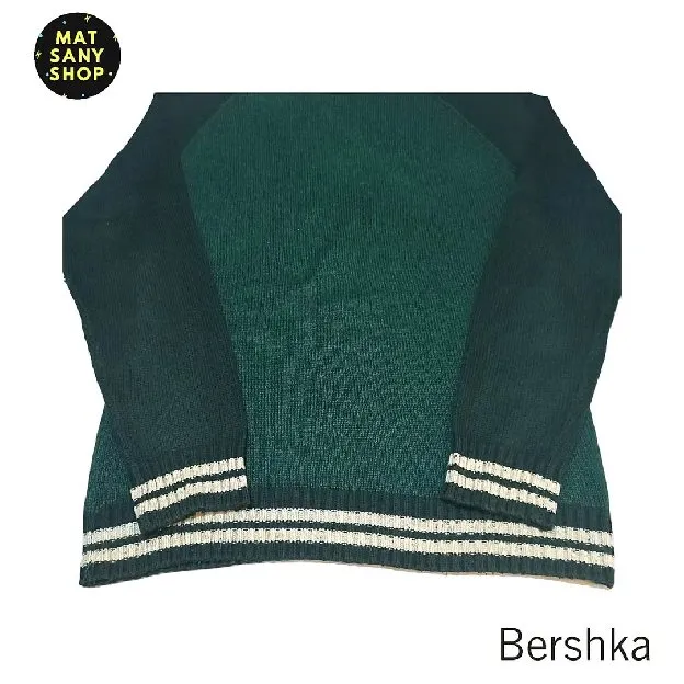 Sweater Crewneck Sweatshirt Rajut Knit Bershka Hijau Vintage