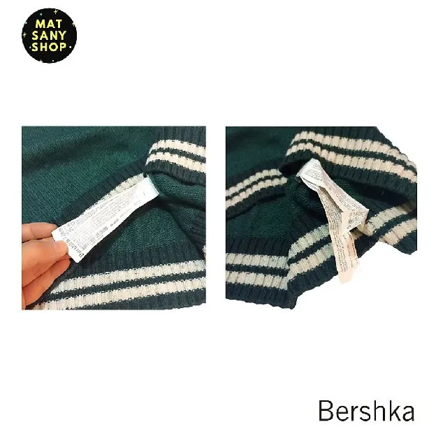 Sweater Crewneck Sweatshirt Rajut Knit Bershka Hijau Vintage