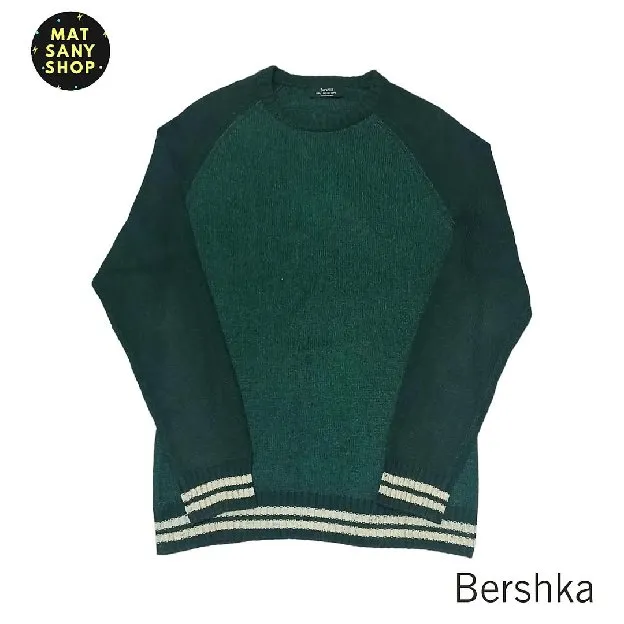 Sweater Crewneck Sweatshirt Rajut Knit Bershka Hijau Vintage