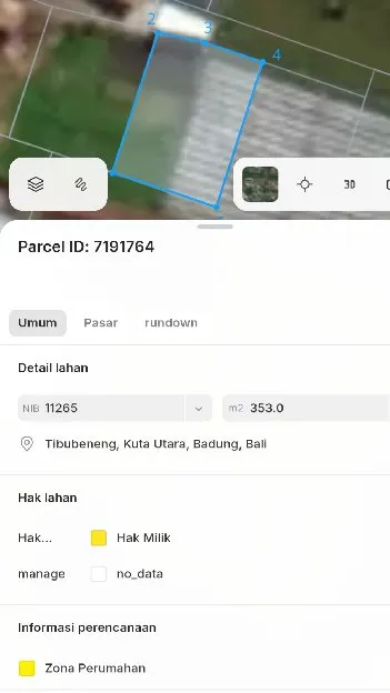Dijual 3,52 & 3,54 are, Jl. Raya Padonan Tibubeneng Dalung Kuta Utara