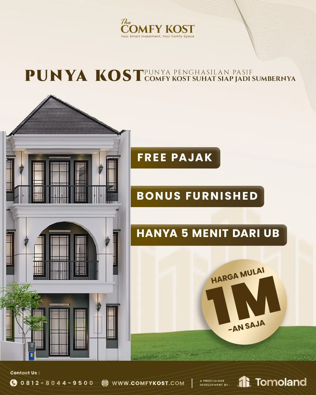 FREE PAJAK, Jual Rumah Kost Langsung Pemilik Harga 2 M Malang Kota PT TOMOLAND