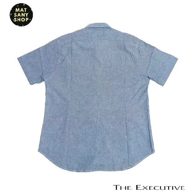 Kemeja Denim Jeans The Executive Lengan Pendek Biru Formal
