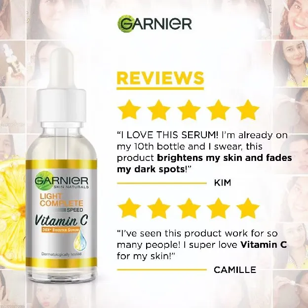 Garnier Bright Complete Vitamin C 30x Booster Serum 30 ml Skin Care 30ml Cepat Cerahkan Noda Hitam