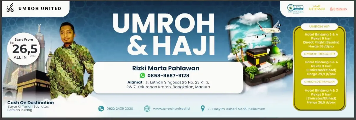 RESMI, 0858-9587-9128 Jual Travel Umroh Januari 2026 Kampar Denpasar Jogja UMROH UNITED BANGKALAN