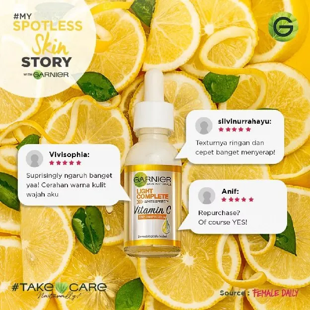 Garnier Bright Complete Vitamin C 30x Booster Serum 30 ml Skin Care 30ml Cepat Cerahkan Noda Hitam