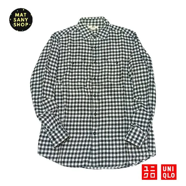 Kemeja Flanel Lengan Panjang Uniqlo Pola Checker Board Kotak