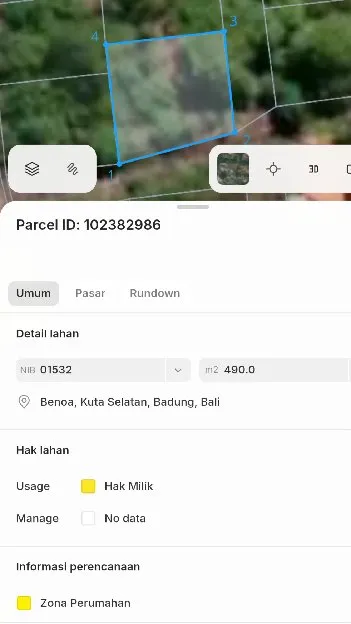 Dijual 4,9 are, Jl. Kurusetra Samping Puja Mandala Benoa Kuta Selatan