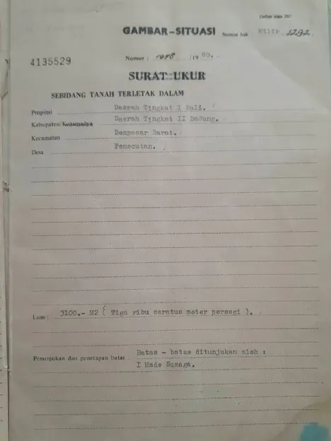 Dijual 31 are, Jl. Gunung Soputan Gg. Ulun Suwi Pemecutan Denpasar