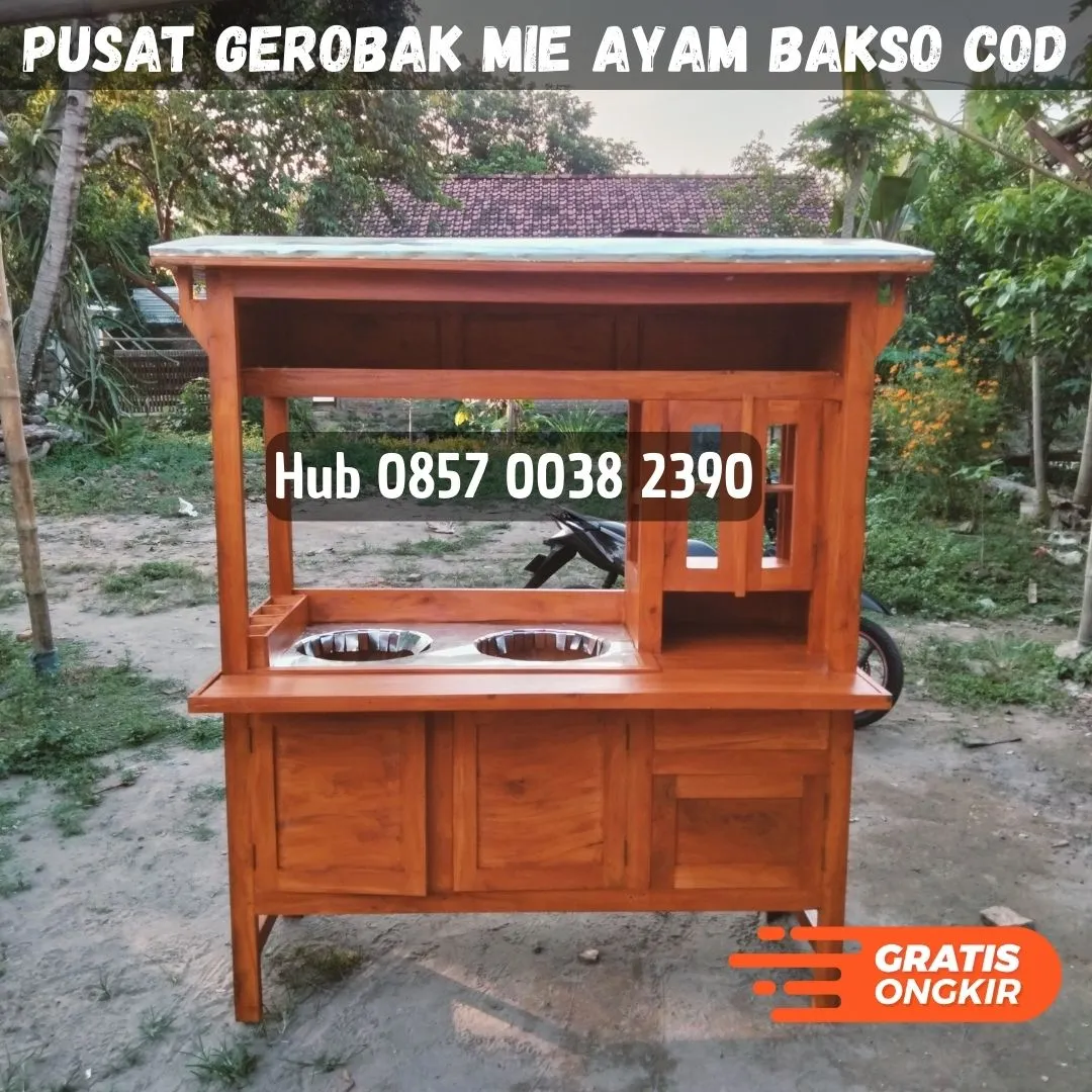 Jasa Rombong gerobak mie ayam dari kayu Kec Gedangan Malang Bayar COD Free Ongkir
