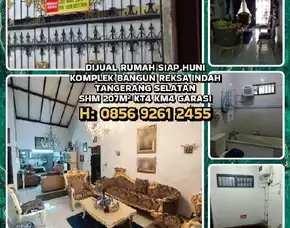 Rumah Siap Huni Komplek Bangun Reksa Indah Tangerang Selatan.Shm Lt207m Kt4 Km4 Garasi